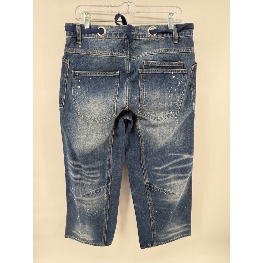 Flamingals Womens Paint Splatter Distressed Cropped Barrel Leg Jeans Blue - Picture 5 of 13
